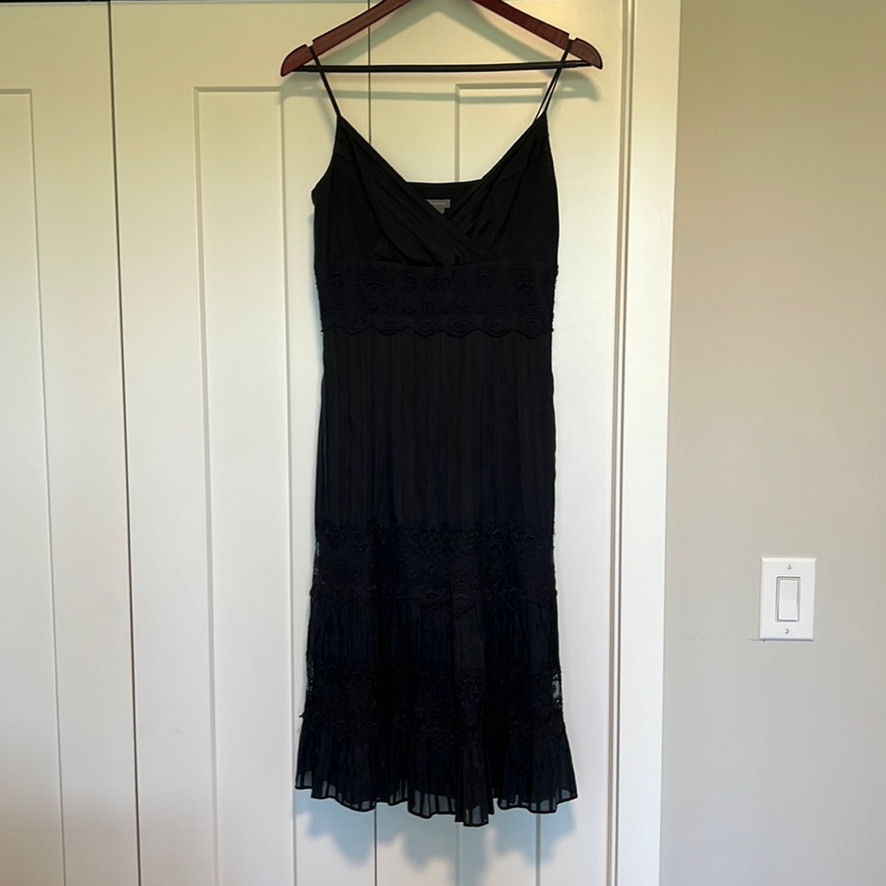 Ann Taylor Navy Embroidered Silk Dress